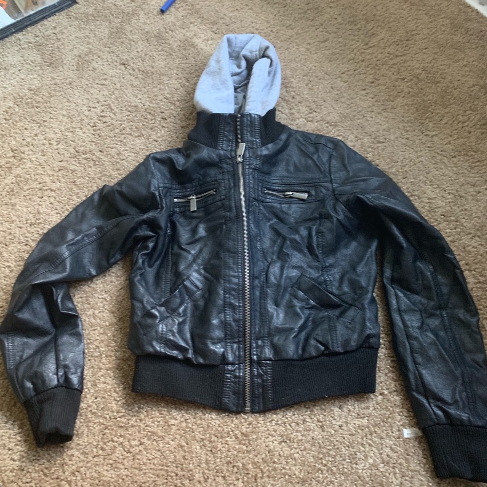 Faux leather crop jacket